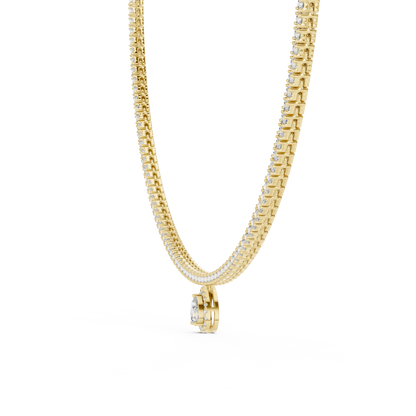 Luxury Lab Grown Diamond Tennis Necklace with Pear Halo Drop Pendant in Rose Gold