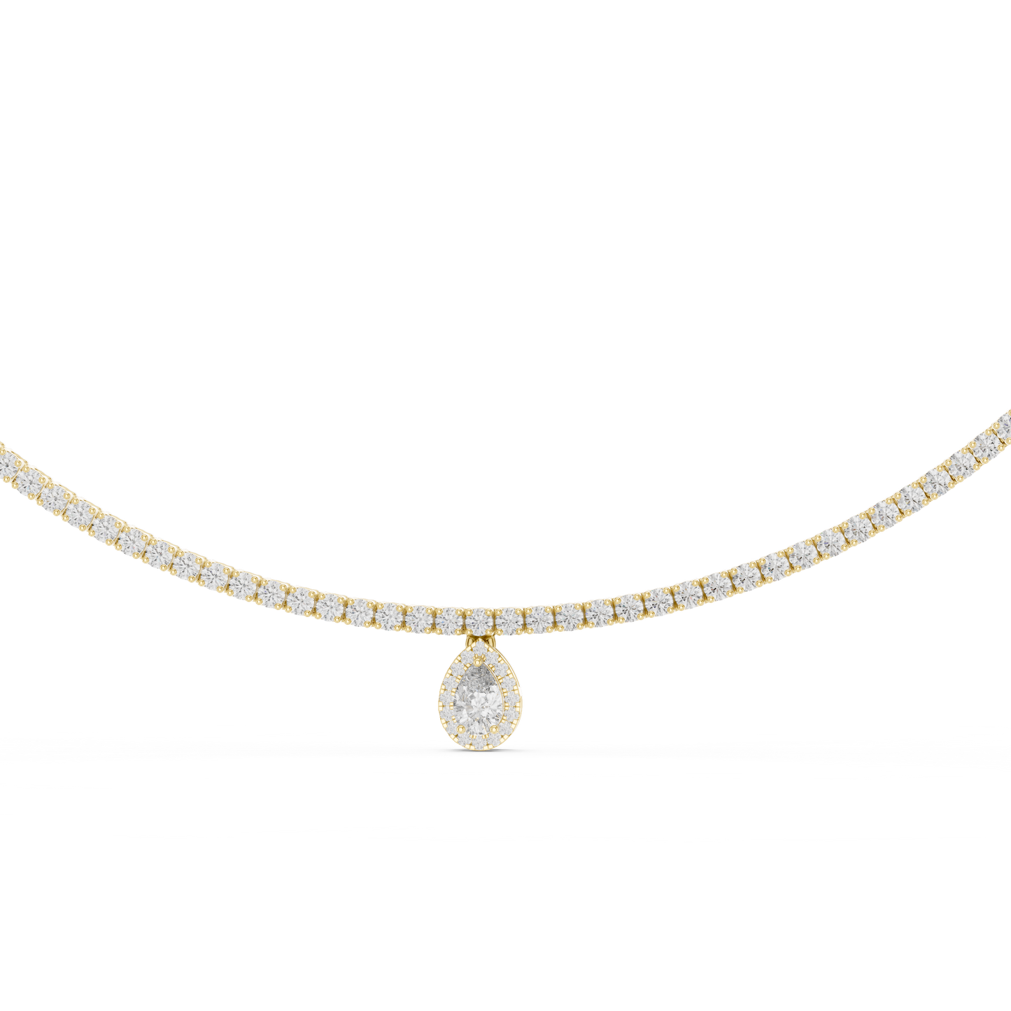 Luxury Lab Grown Diamond Tennis Necklace with Pear Halo Drop Pendant in Rose Gold