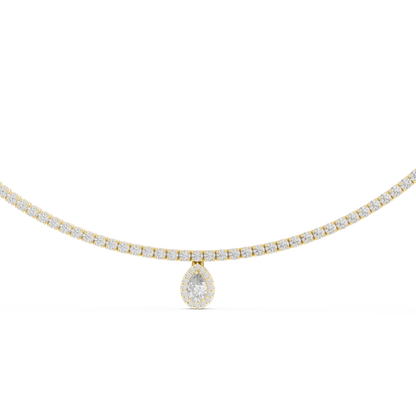 Luxury Lab Grown Diamond Tennis Necklace with Pear Halo Drop Pendant in Rose Gold