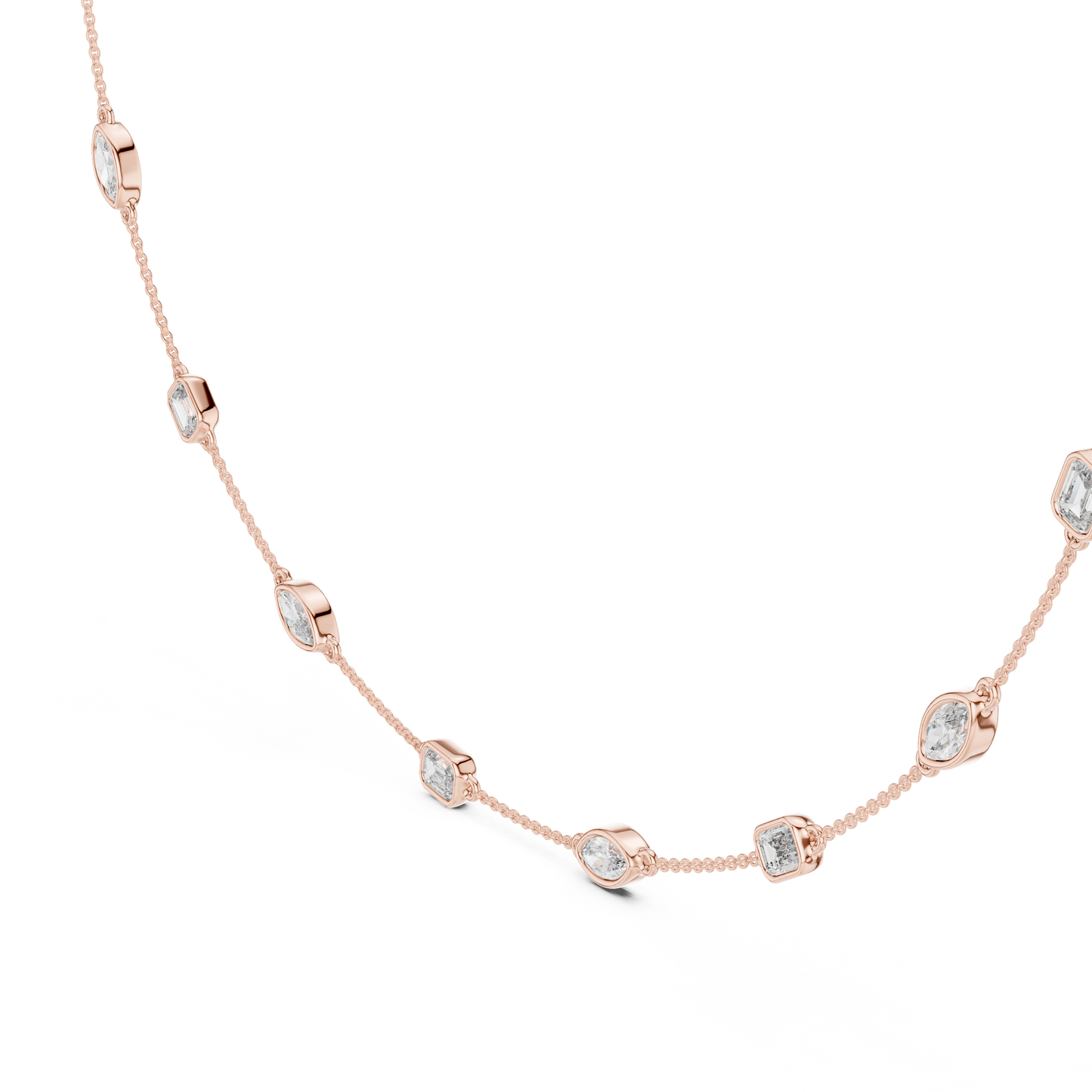 Emerald & Marquise Diamond Station Necklace in Gold | Lab-Grown Diamond Necklace