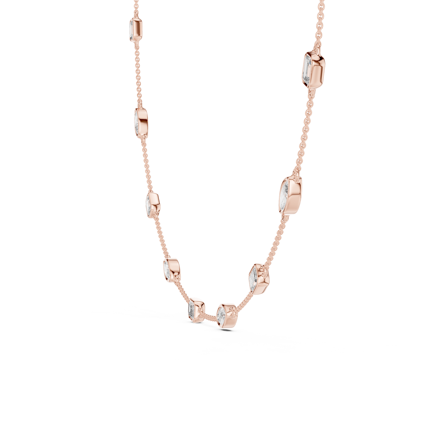 Emerald & Marquise Diamond Station Necklace in Gold | Lab-Grown Diamond Necklace
