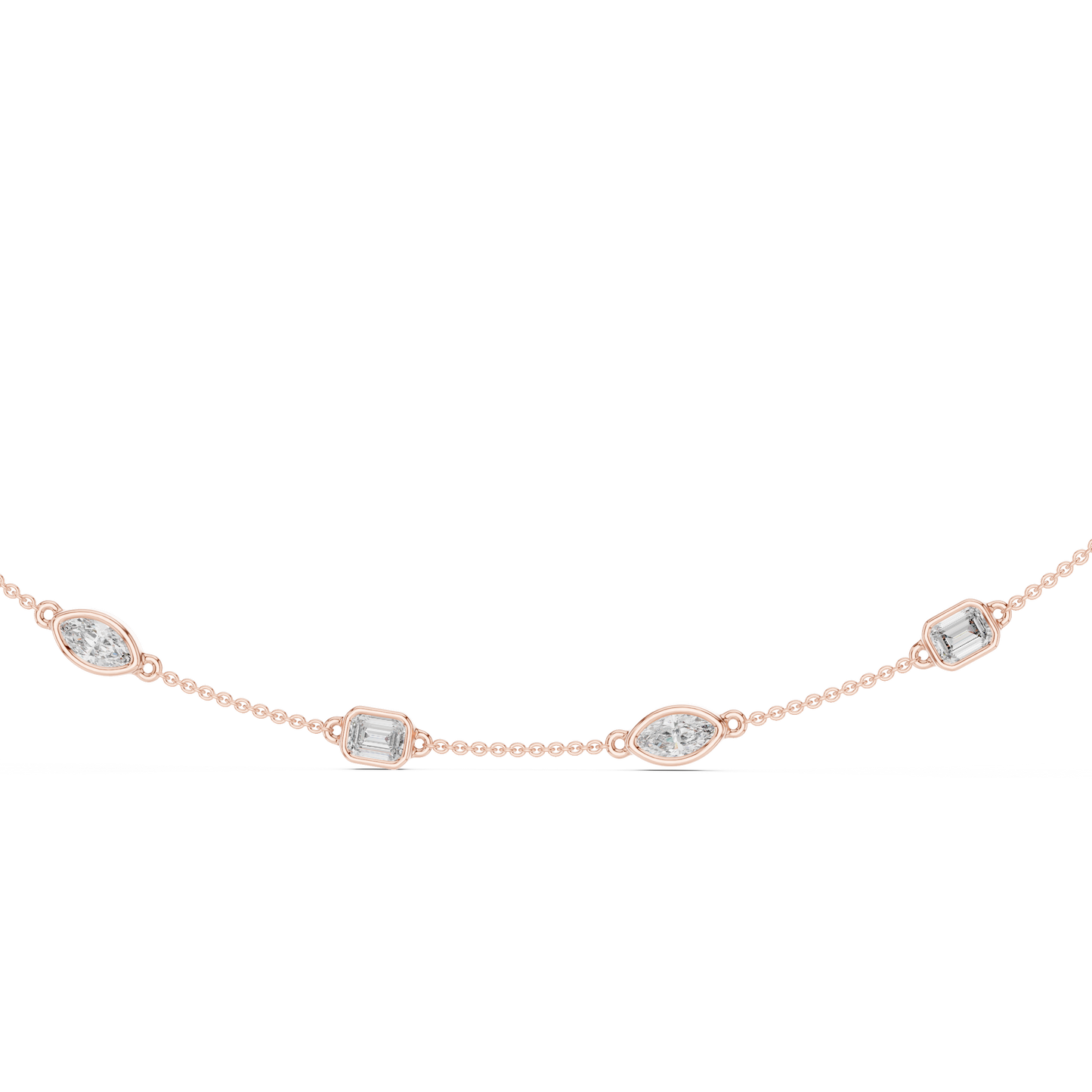 Emerald & Marquise Diamond Station Necklace in Gold | Lab-Grown Diamond Necklace