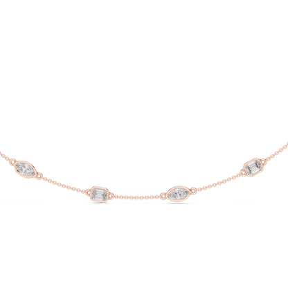 Emerald & Marquise Diamond Station Necklace in Gold | Lab-Grown Diamond Necklace