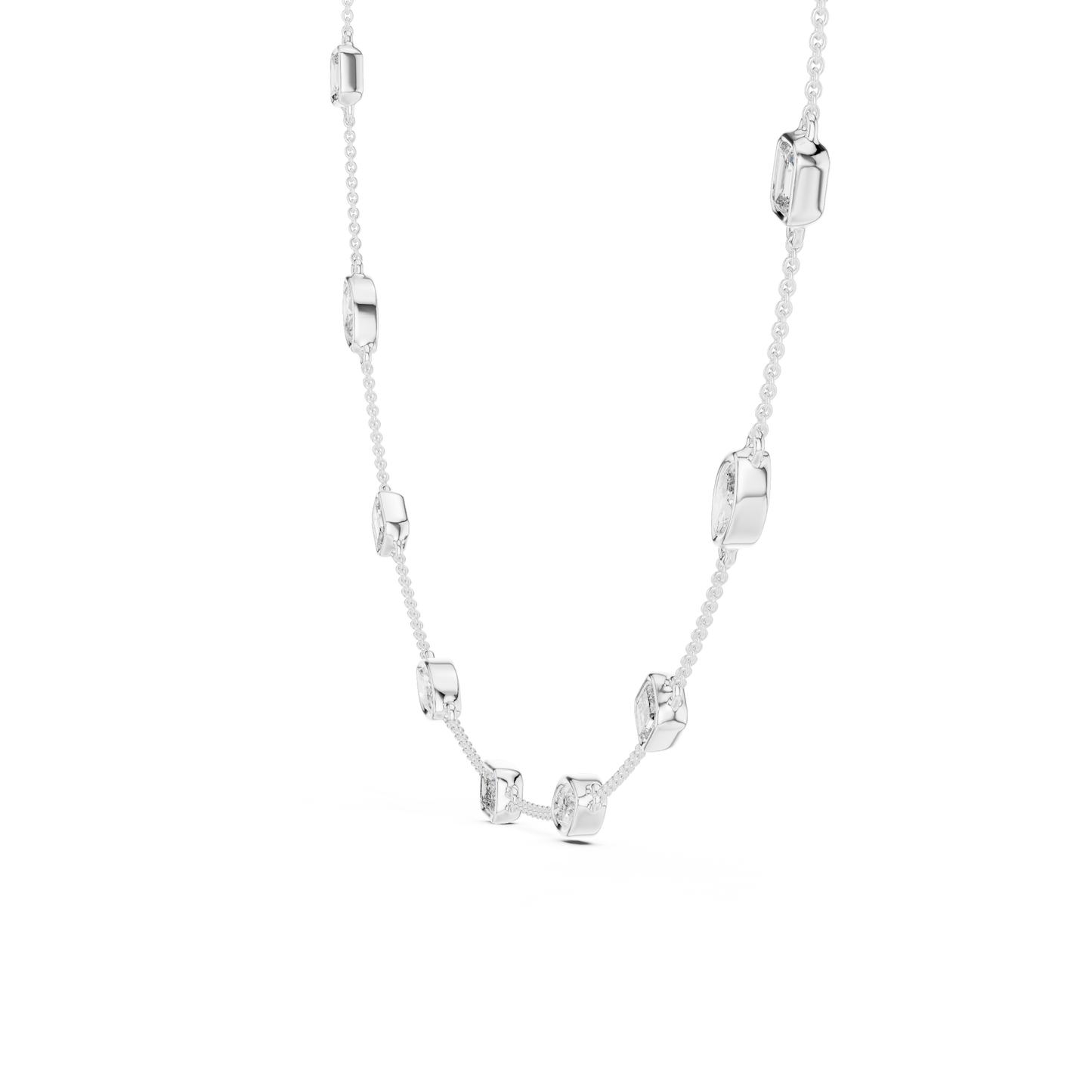 Emerald & Marquise Diamond Station Necklace in Gold | Lab-Grown Diamond Necklace