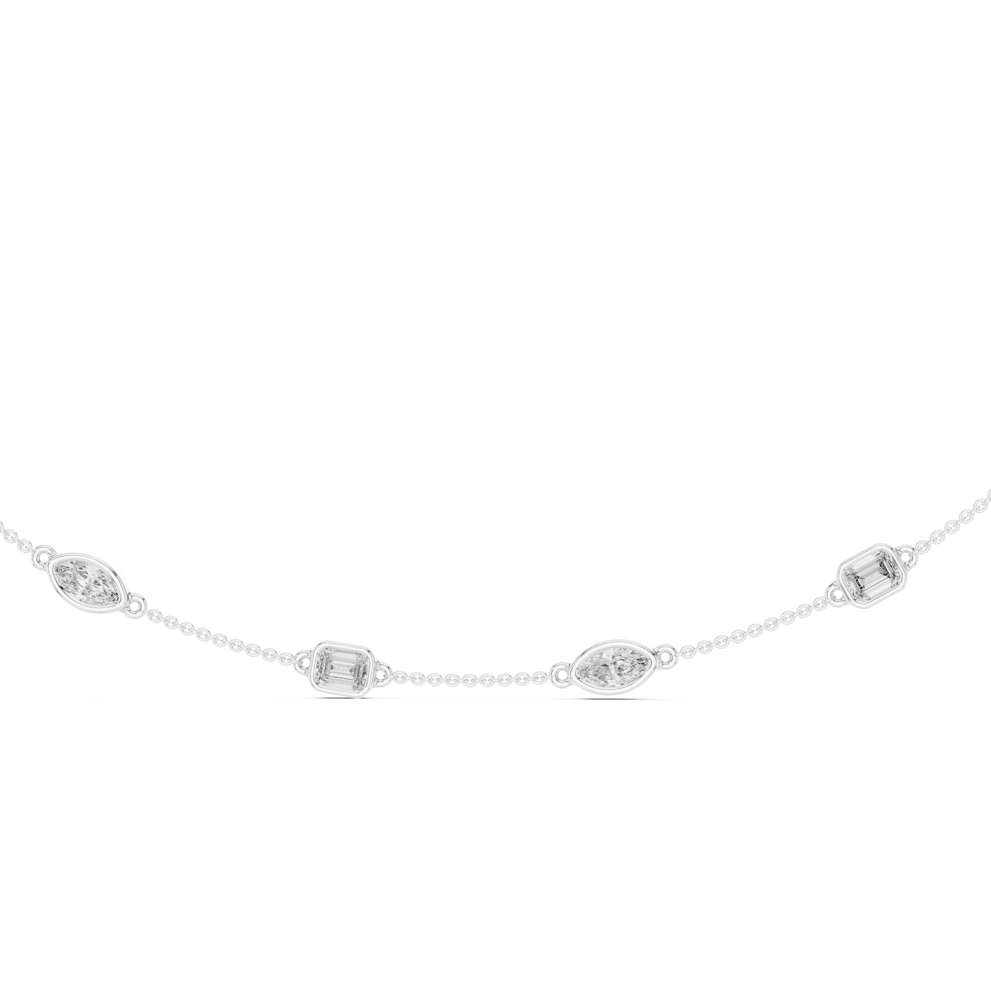 Emerald & Marquise Diamond Station Necklace in Gold | Lab-Grown Diamond Necklace