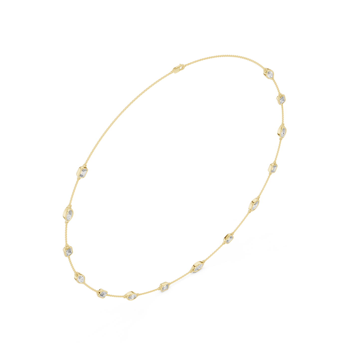 Emerald & Marquise Diamond Station Necklace in Gold | Lab-Grown Diamond Necklace