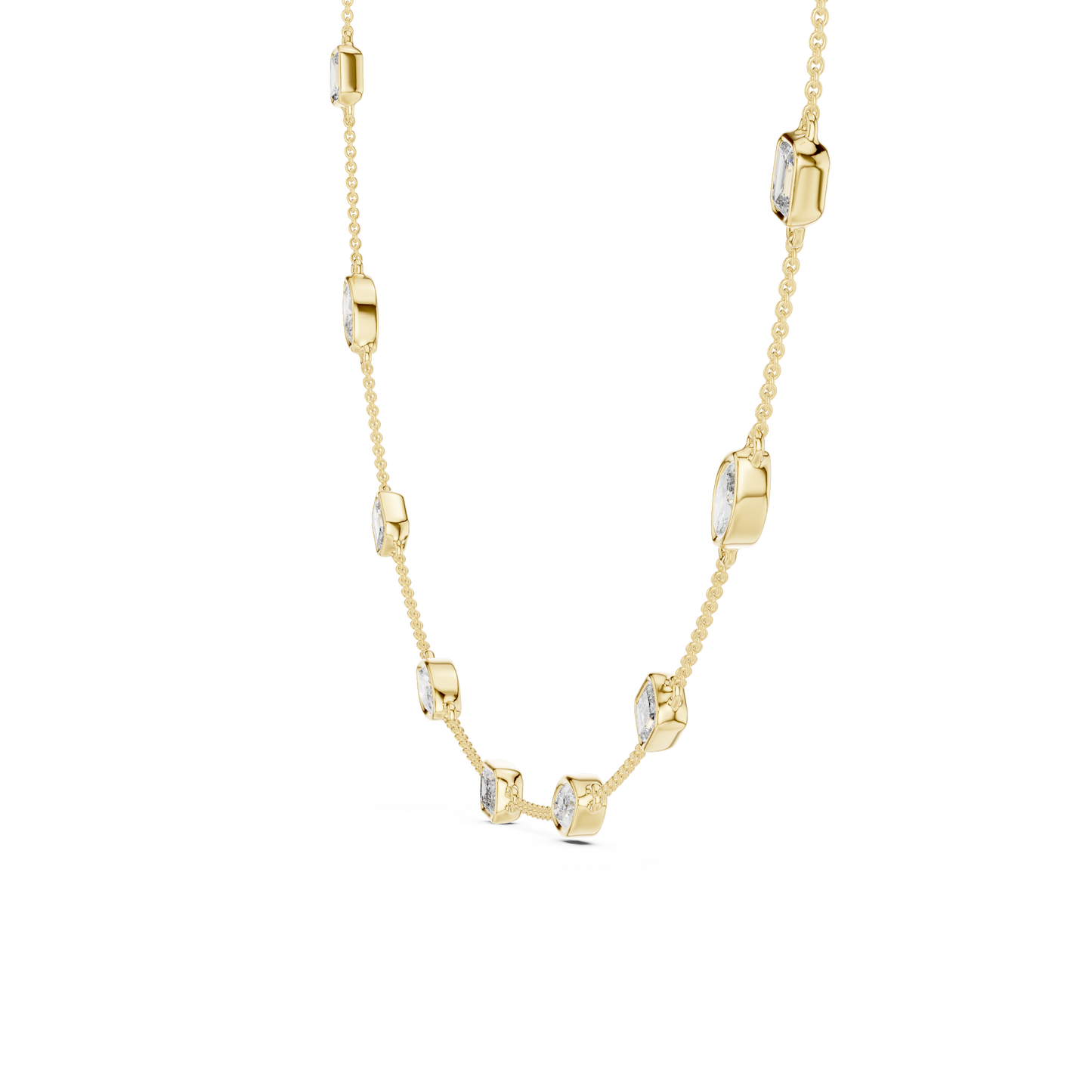 Emerald & Marquise Diamond Station Necklace in Gold | Lab-Grown Diamond Necklace