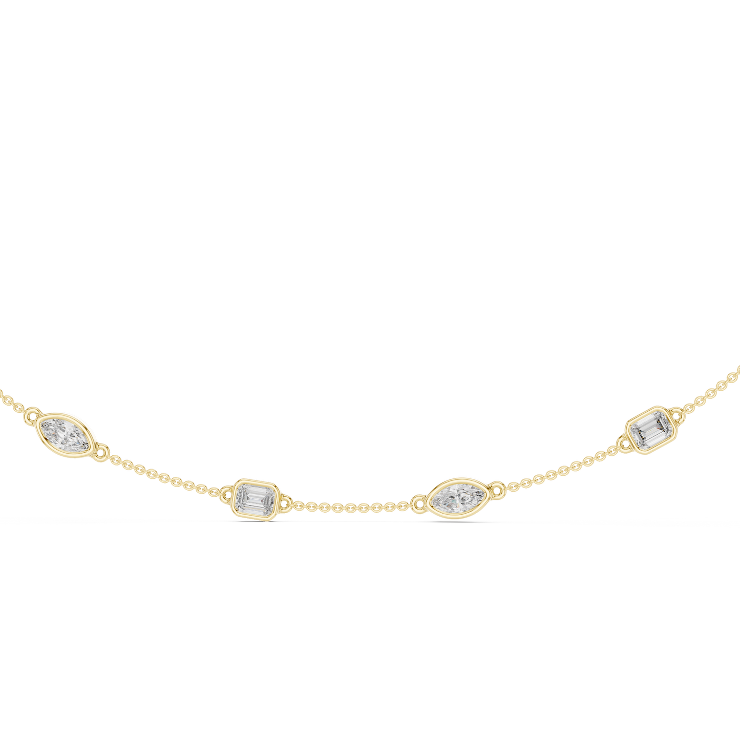 Emerald & Marquise Diamond Station Necklace in Gold | Lab-Grown Diamond Necklace
