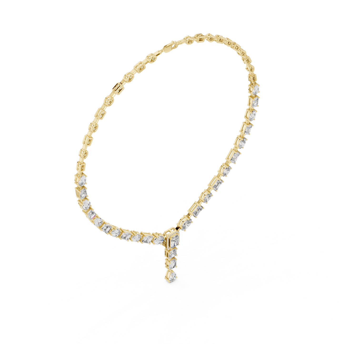 Mixed Shape Diamond Y Necklace in Gold | Lab-Grown Diamond Drop Necklace