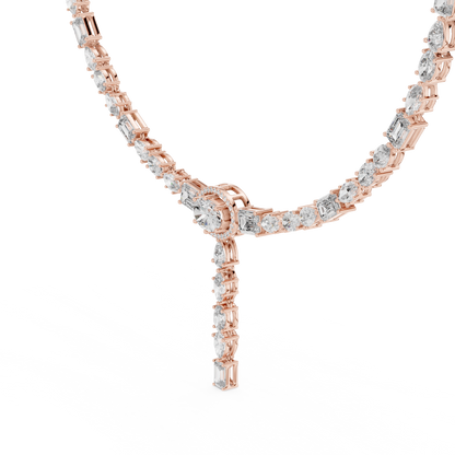 Luxury Solitaire Lab Grown Diamond Y Necklace in Rose Gold | Mixed Cut Diamond Lariat Tennis Necklace