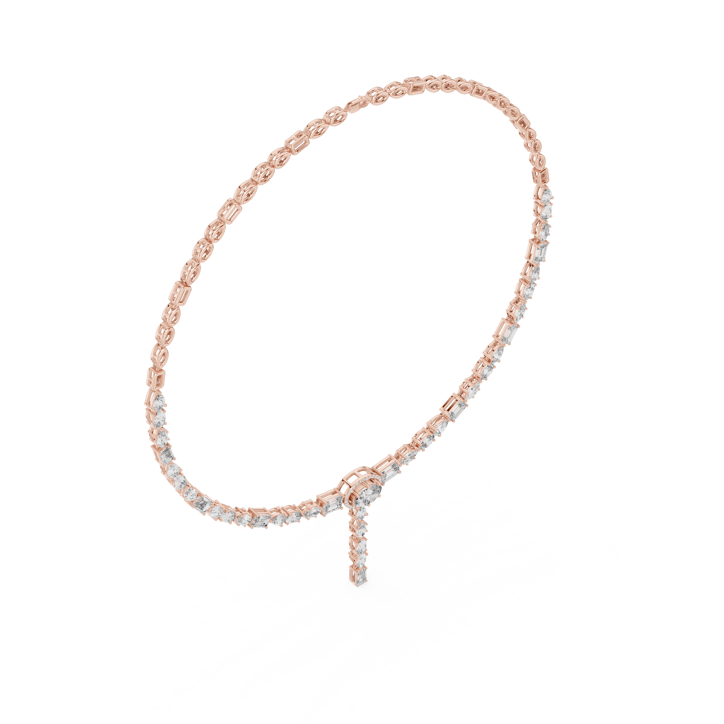 Luxury Solitaire Lab Grown Diamond Y Necklace in Rose Gold | Mixed Cut Diamond Lariat Tennis Necklace