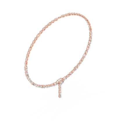 Luxury Solitaire Lab Grown Diamond Y Necklace in Rose Gold | Mixed Cut Diamond Lariat Tennis Necklace