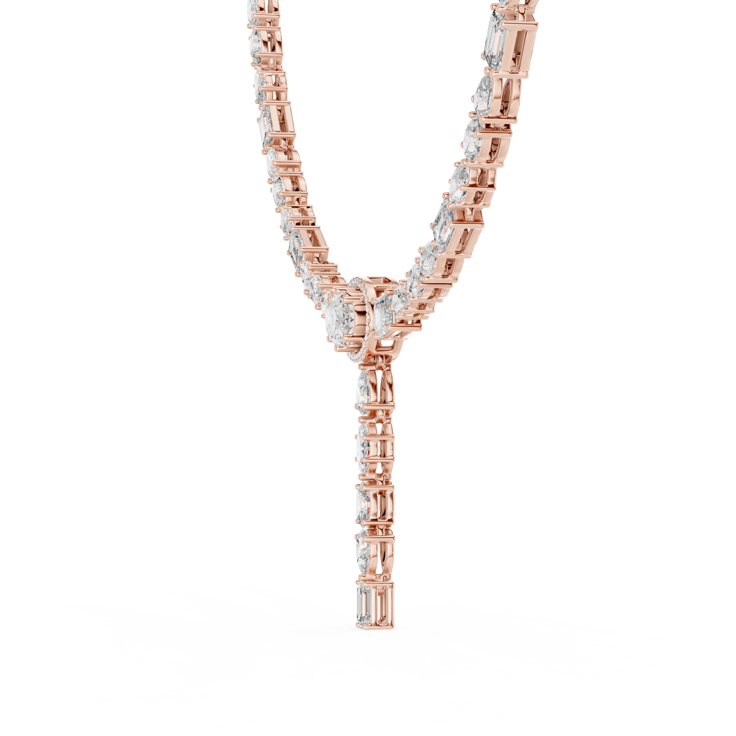 Luxury Solitaire Lab Grown Diamond Y Necklace in Rose Gold | Mixed Cut Diamond Lariat Tennis Necklace
