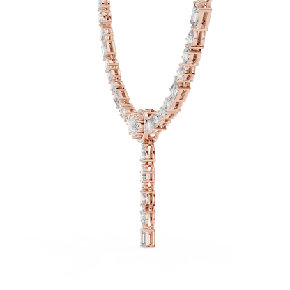 Luxury Solitaire Lab Grown Diamond Y Necklace in Rose Gold | Mixed Cut Diamond Lariat Tennis Necklace
