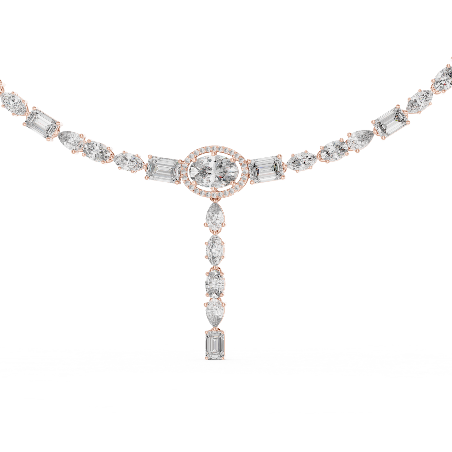 Luxury Solitaire Lab Grown Diamond Y Necklace in Rose Gold | Mixed Cut Diamond Lariat Tennis Necklace