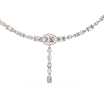 Luxury Solitaire Lab Grown Diamond Y Necklace in Rose Gold | Mixed Cut Diamond Lariat Tennis Necklace