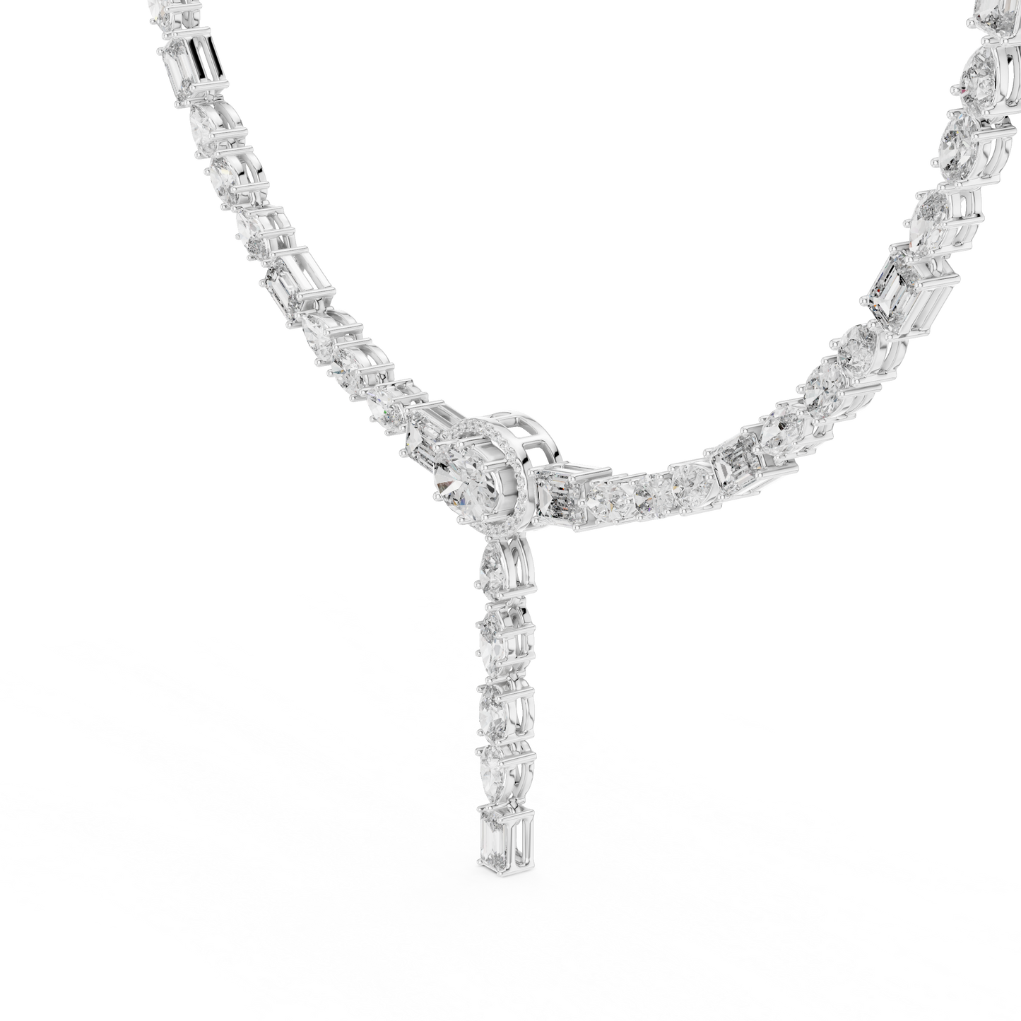 Luxury Solitaire Lab Grown Diamond Y Necklace in Rose Gold | Mixed Cut Diamond Lariat Tennis Necklace