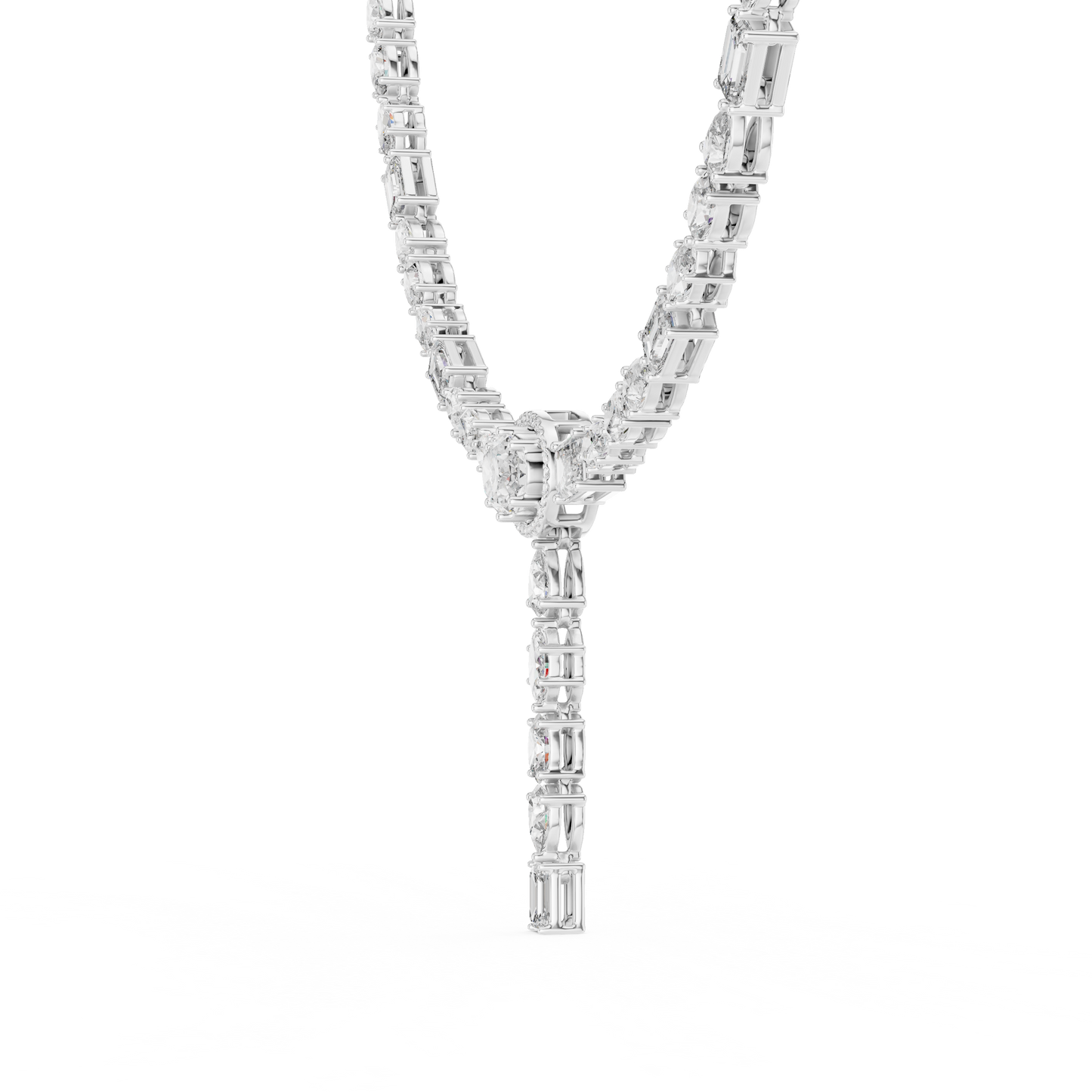 Luxury Solitaire Lab Grown Diamond Y Necklace in Rose Gold | Mixed Cut Diamond Lariat Tennis Necklace
