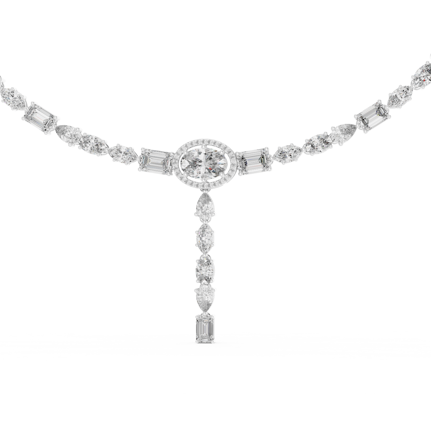 Luxury Solitaire Lab Grown Diamond Y Necklace in Rose Gold | Mixed Cut Diamond Lariat Tennis Necklace