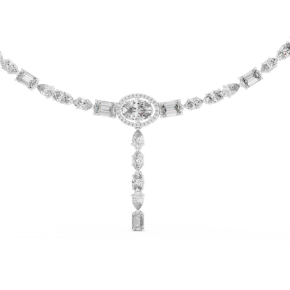 Luxury Solitaire Lab Grown Diamond Y Necklace in Rose Gold | Mixed Cut Diamond Lariat Tennis Necklace
