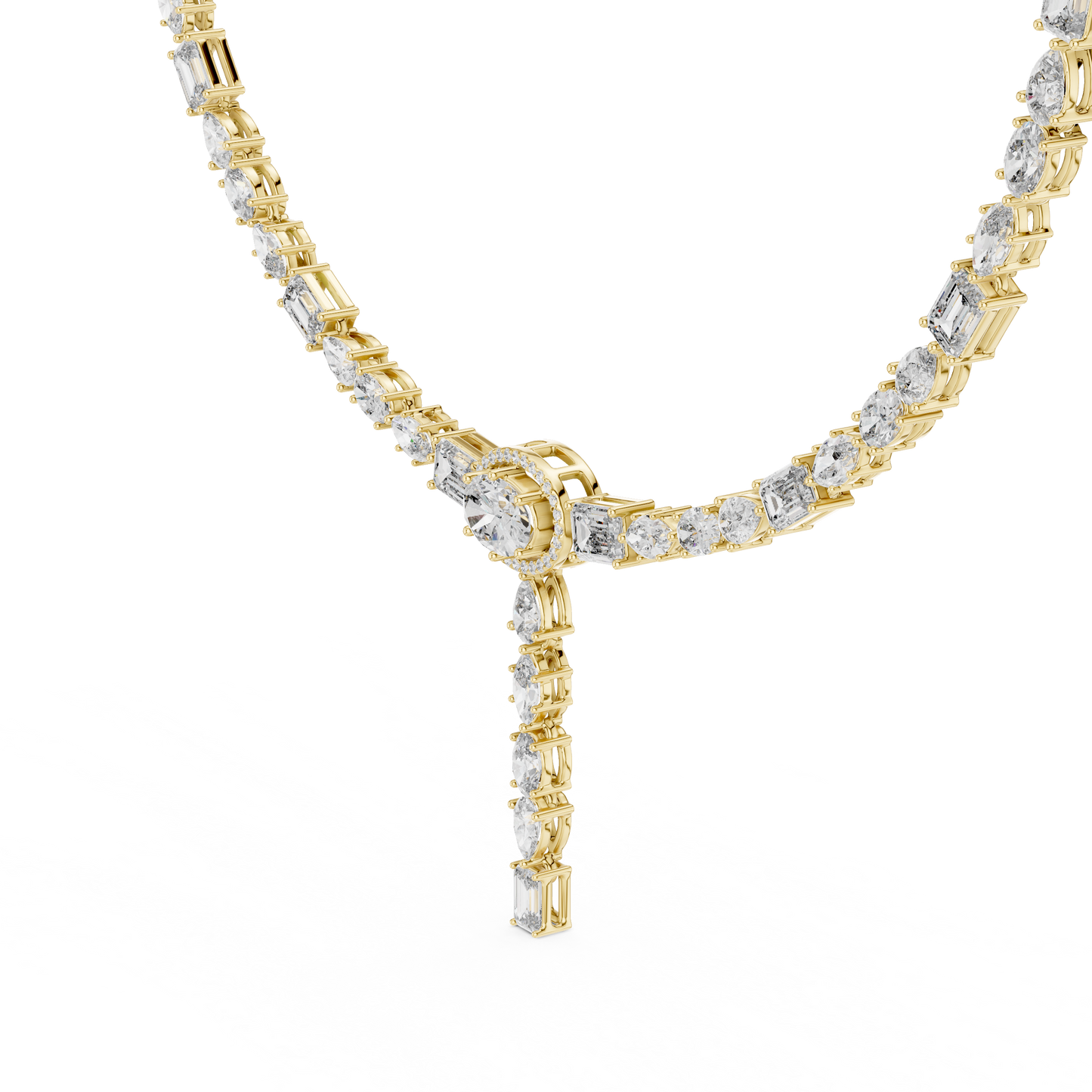 Luxury Solitaire Lab Grown Diamond Y Necklace in Rose Gold | Mixed Cut Diamond Lariat Tennis Necklace