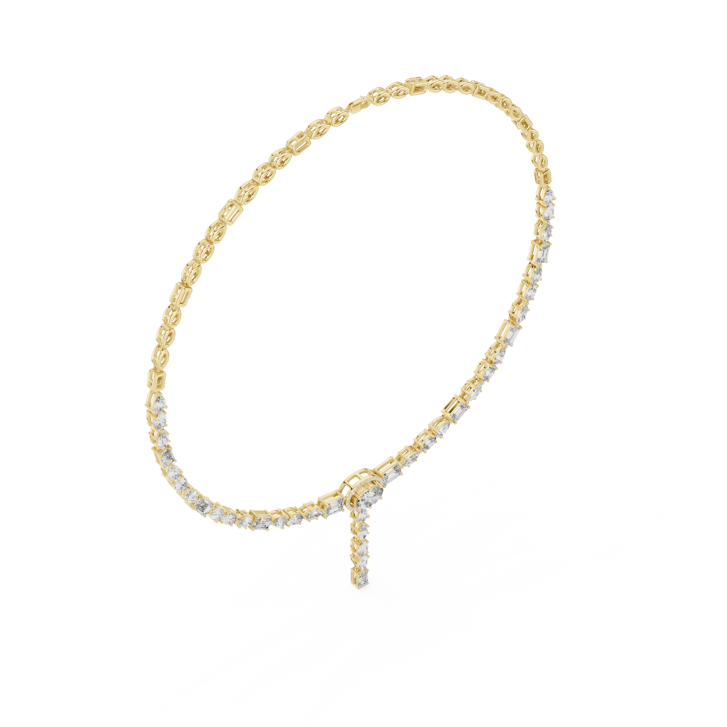 Luxury Solitaire Lab Grown Diamond Y Necklace in Rose Gold | Mixed Cut Diamond Lariat Tennis Necklace