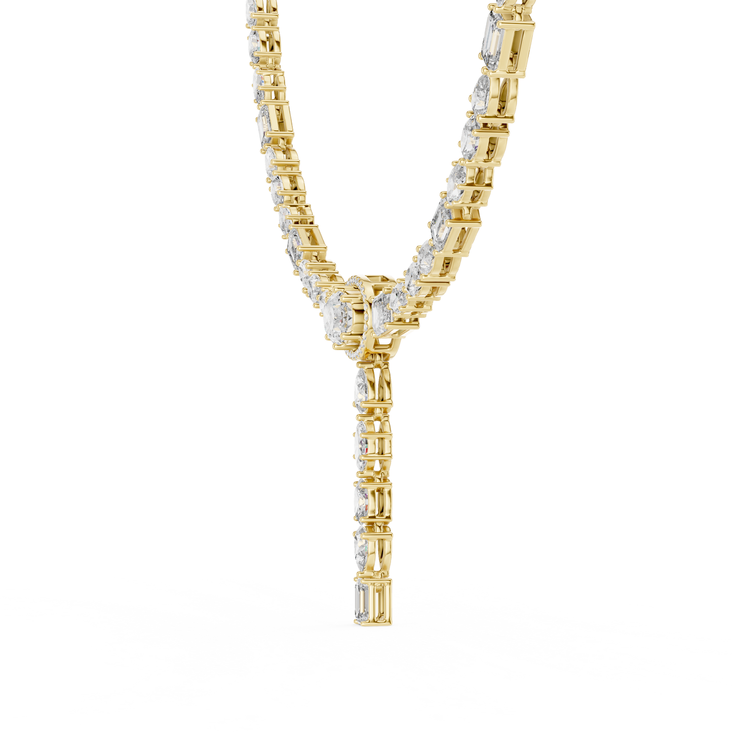 Luxury Solitaire Lab Grown Diamond Y Necklace in Rose Gold | Mixed Cut Diamond Lariat Tennis Necklace