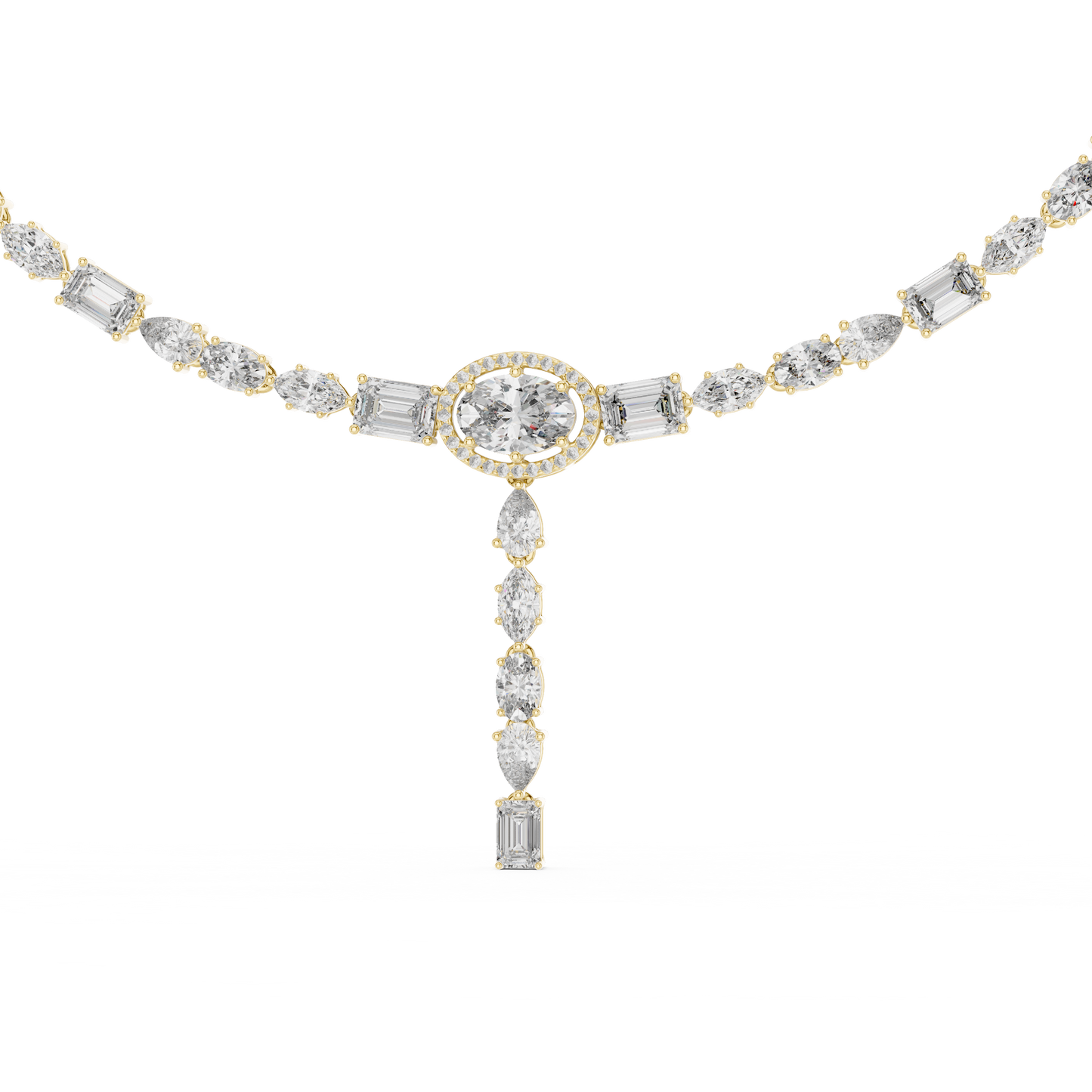 Luxury Solitaire Lab Grown Diamond Y Necklace in Rose Gold | Mixed Cut Diamond Lariat Tennis Necklace