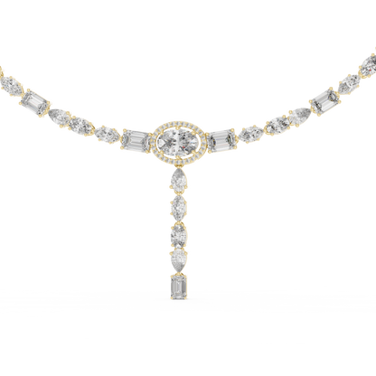 Luxury Solitaire Lab Grown Diamond Y Necklace in Rose Gold | Mixed Cut Diamond Lariat Tennis Necklace