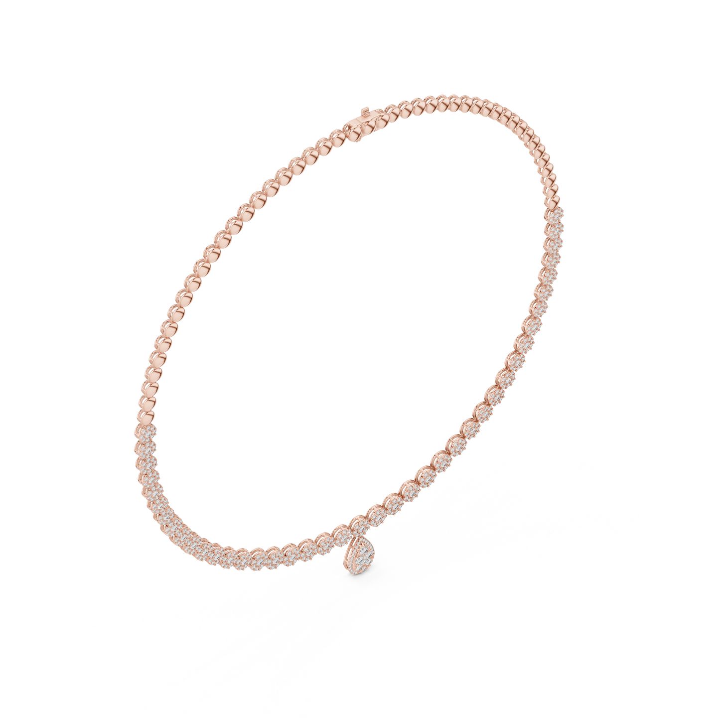 Luxury Lab Grown Diamond Floral Halo Necklace with Pear Drop Pendant in Rose Gold