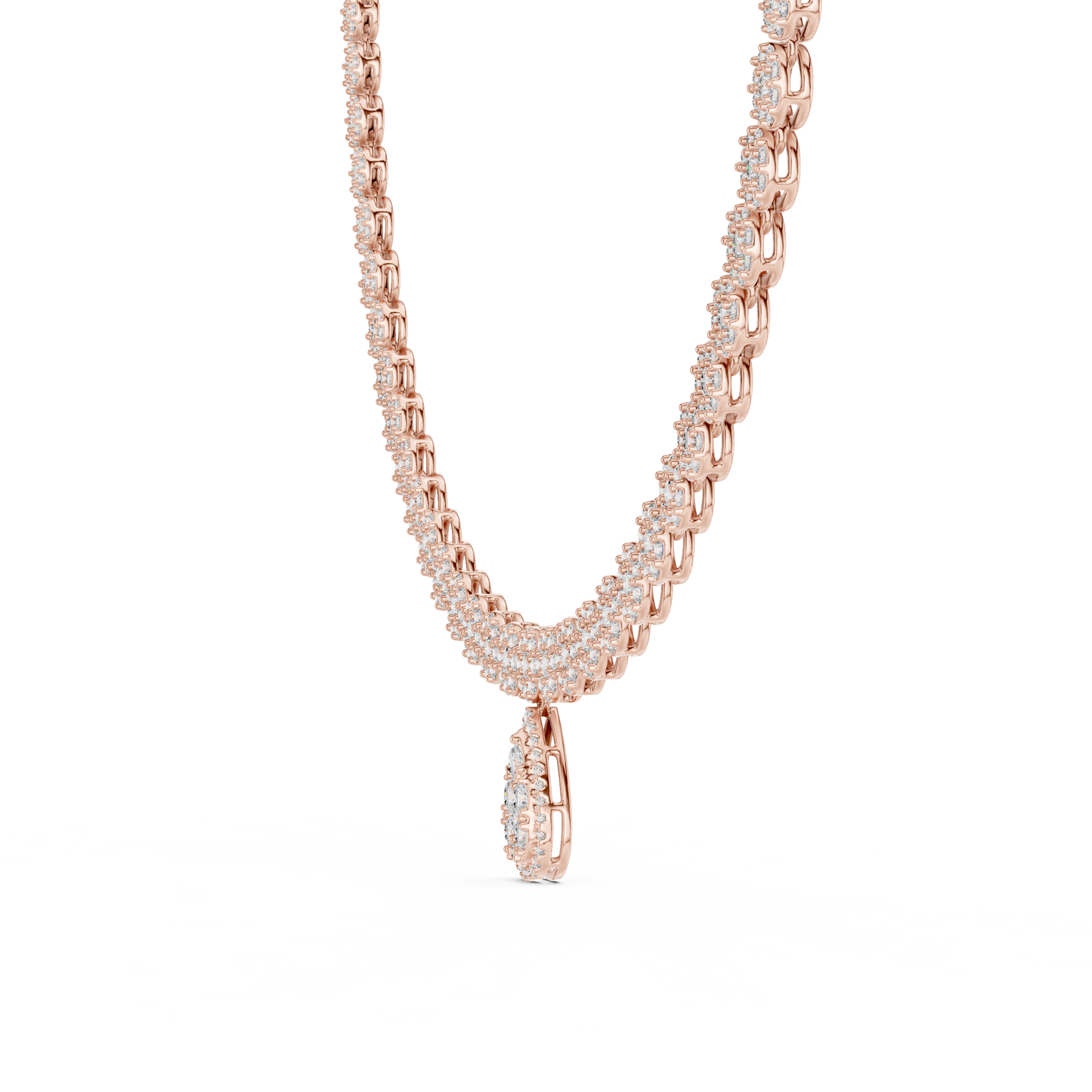 Luxury Lab Grown Diamond Floral Halo Necklace with Pear Drop Pendant in Rose Gold