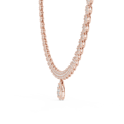 Luxury Lab Grown Diamond Floral Halo Necklace with Pear Drop Pendant in Rose Gold