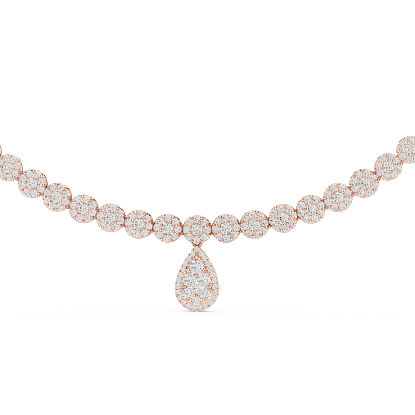Luxury Lab Grown Diamond Floral Halo Necklace with Pear Drop Pendant in Rose Gold