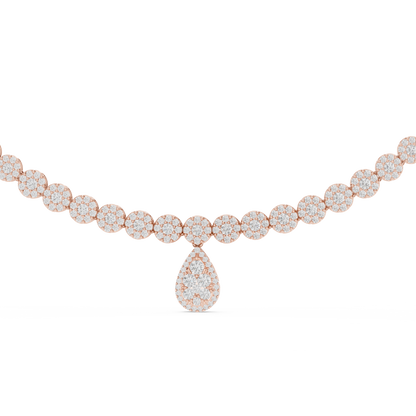 Luxury Lab Grown Diamond Floral Halo Necklace with Pear Drop Pendant in Rose Gold