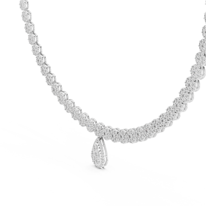 Luxury Lab Grown Diamond Floral Halo Necklace with Pear Drop Pendant in Rose Gold