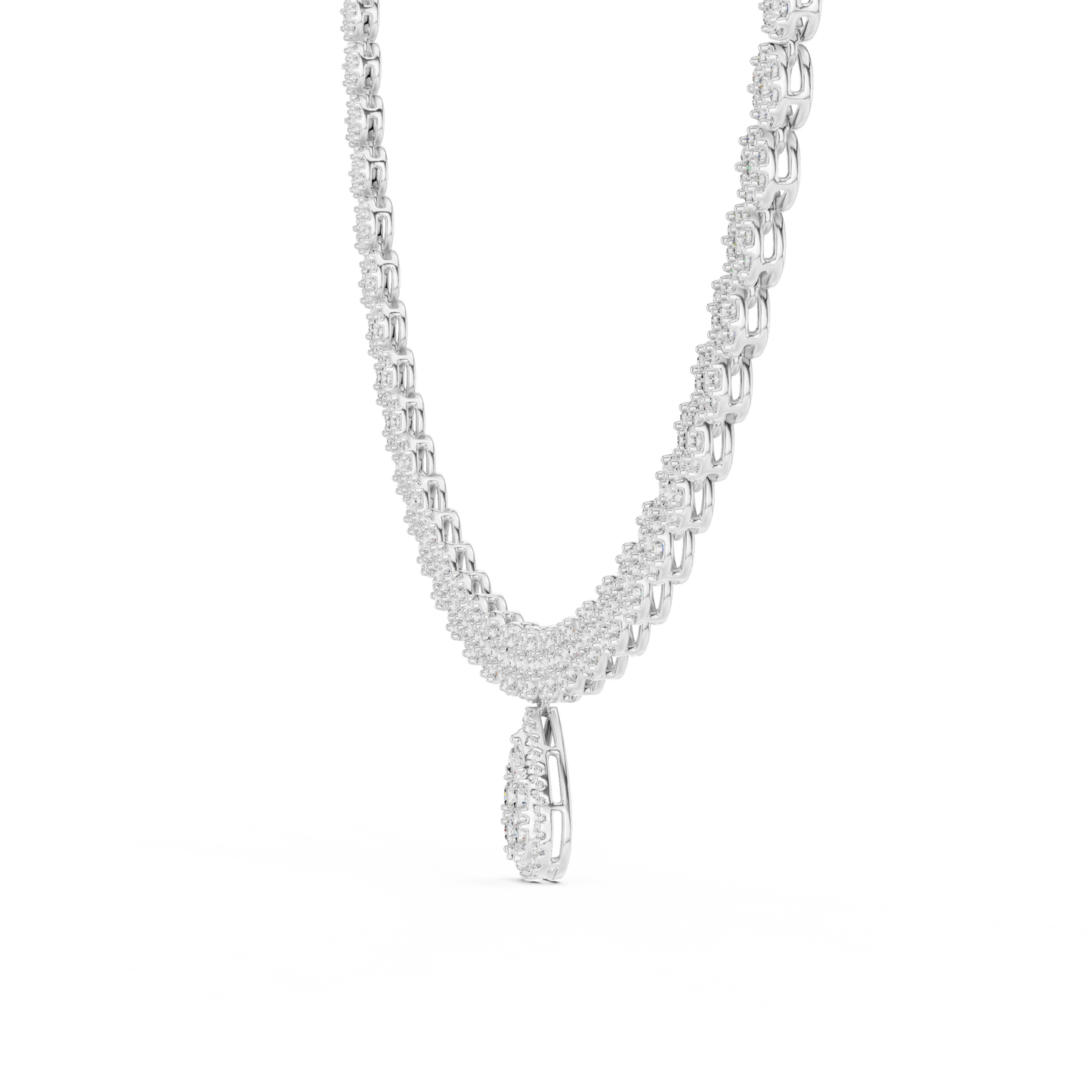 Luxury Lab Grown Diamond Floral Halo Necklace with Pear Drop Pendant in Rose Gold