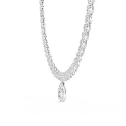 Luxury Lab Grown Diamond Floral Halo Necklace with Pear Drop Pendant in Rose Gold