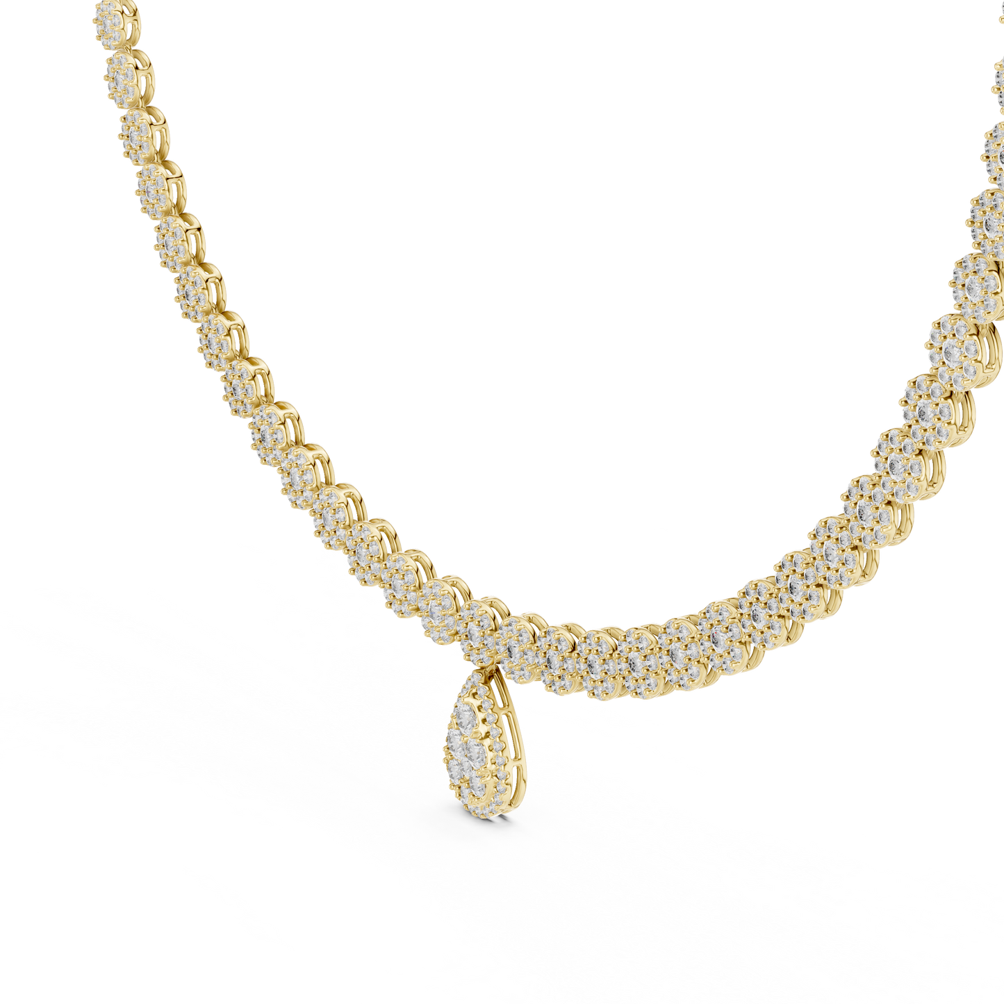 Luxury Lab Grown Diamond Floral Halo Necklace with Pear Drop Pendant in Rose Gold
