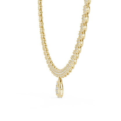 Luxury Lab Grown Diamond Floral Halo Necklace with Pear Drop Pendant in Rose Gold