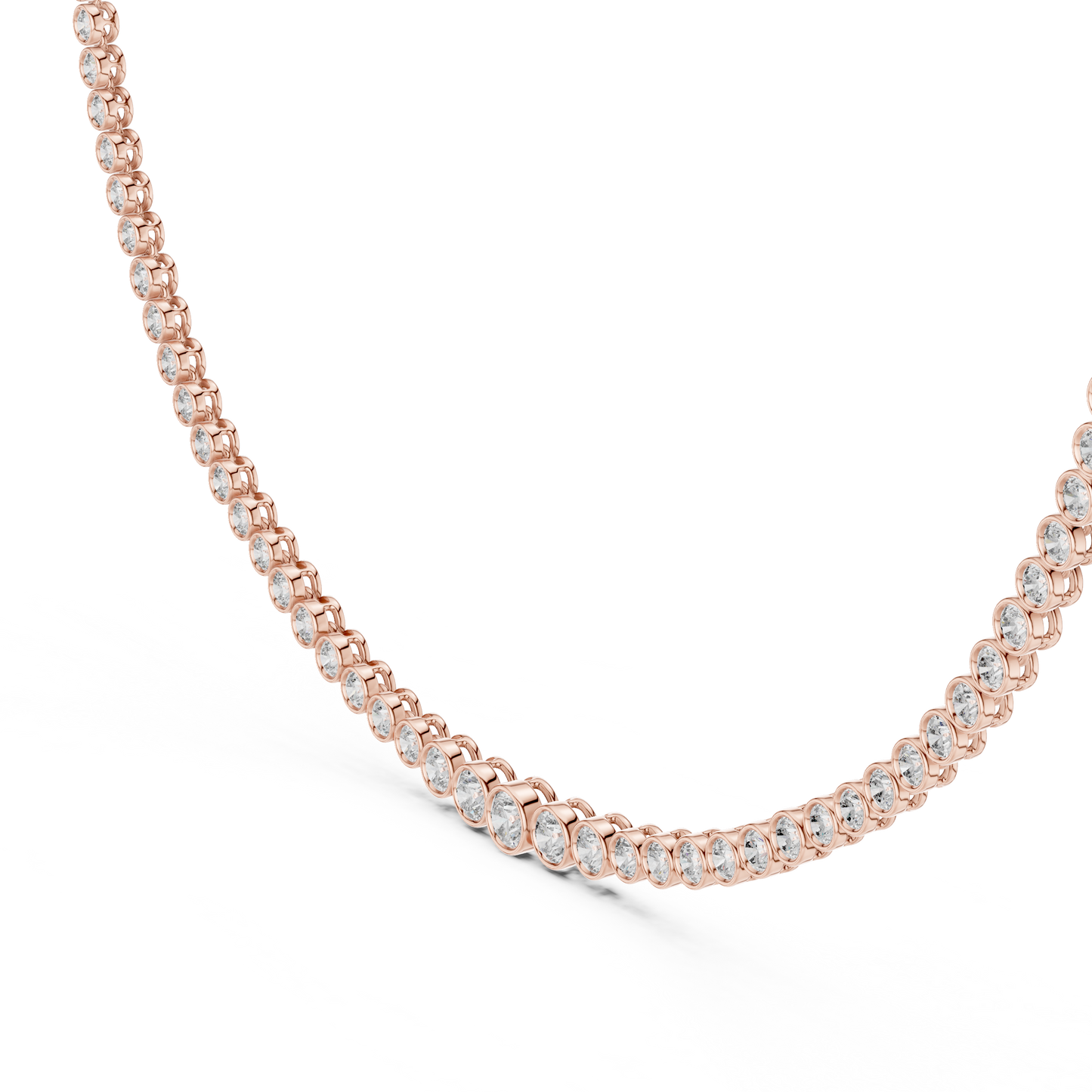 Luxury Graduated Lab Grown Diamond Tennis Necklace in Yellow Gold | Round Bezel Set Diamond Necklace