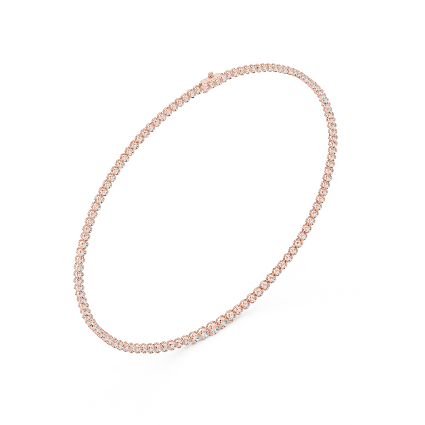 Luxury Graduated Lab Grown Diamond Tennis Necklace in Yellow Gold | Round Bezel Set Diamond Necklace