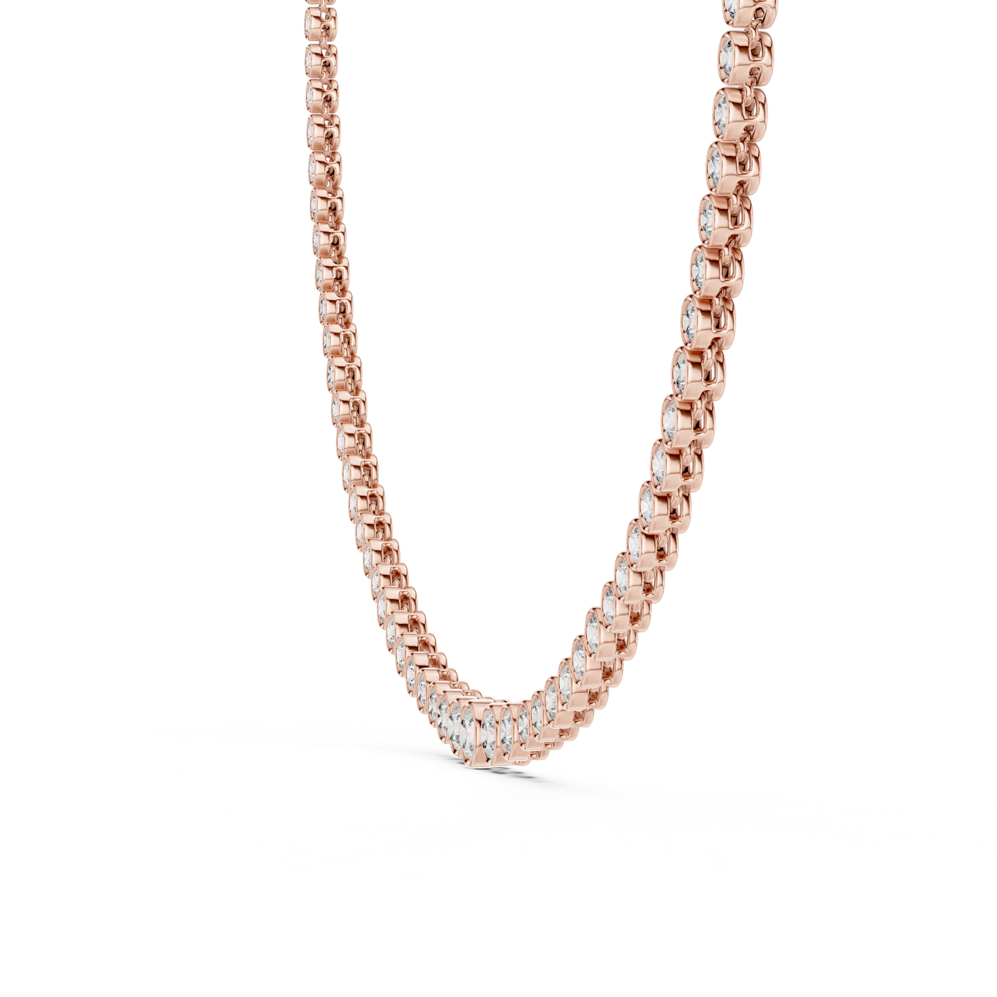 Luxury Graduated Lab Grown Diamond Tennis Necklace in Yellow Gold | Round Bezel Set Diamond Necklace