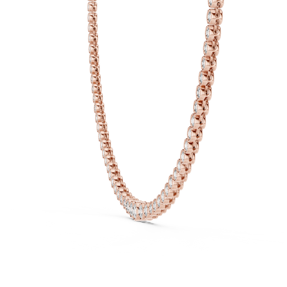 Luxury Graduated Lab Grown Diamond Tennis Necklace in Yellow Gold | Round Bezel Set Diamond Necklace