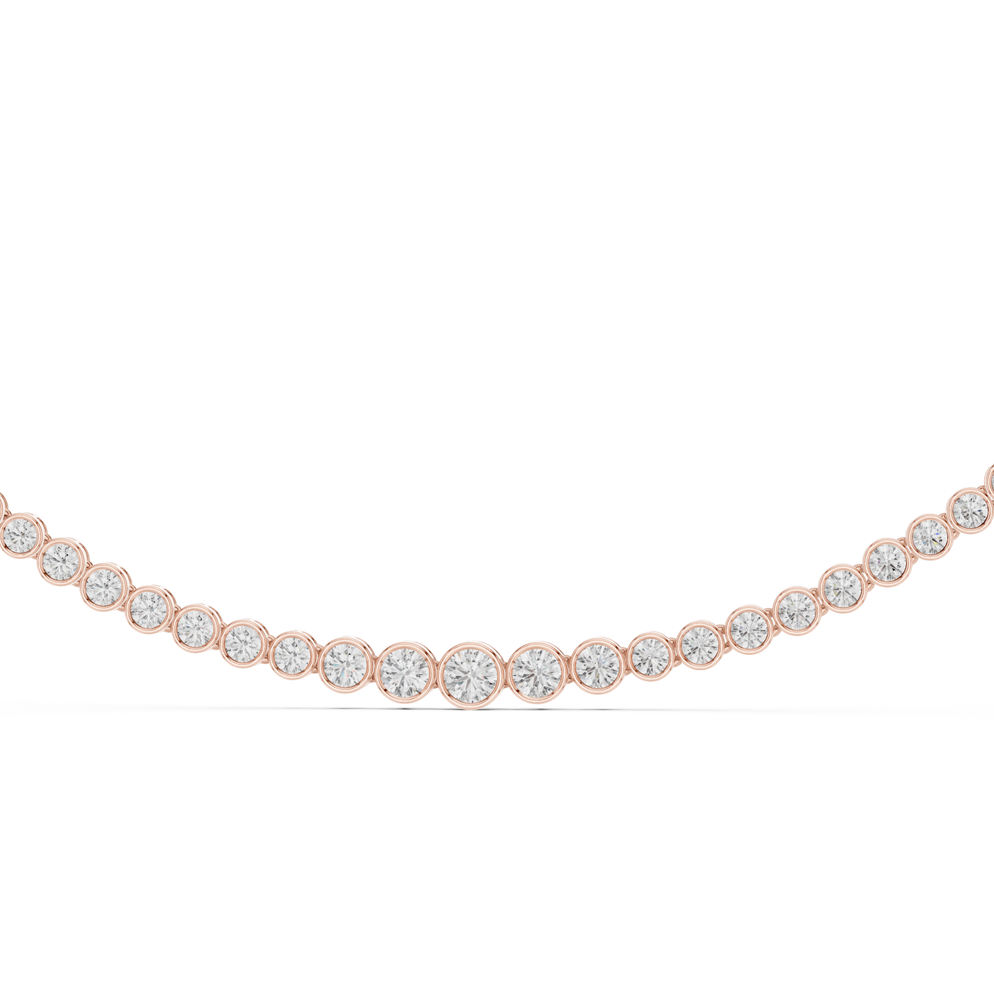 Luxury Graduated Lab Grown Diamond Tennis Necklace in Yellow Gold | Round Bezel Set Diamond Necklace