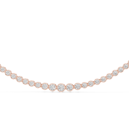 Luxury Graduated Lab Grown Diamond Tennis Necklace in Yellow Gold | Round Bezel Set Diamond Necklace