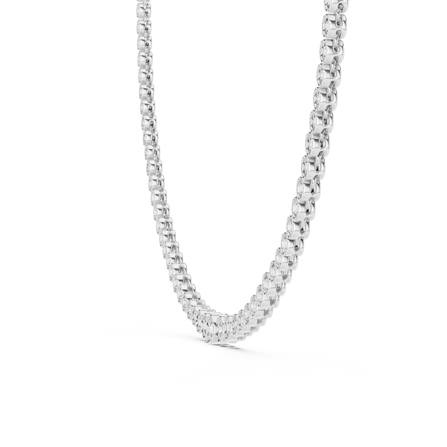 Luxury Graduated Lab Grown Diamond Tennis Necklace in Yellow Gold | Round Bezel Set Diamond Necklace
