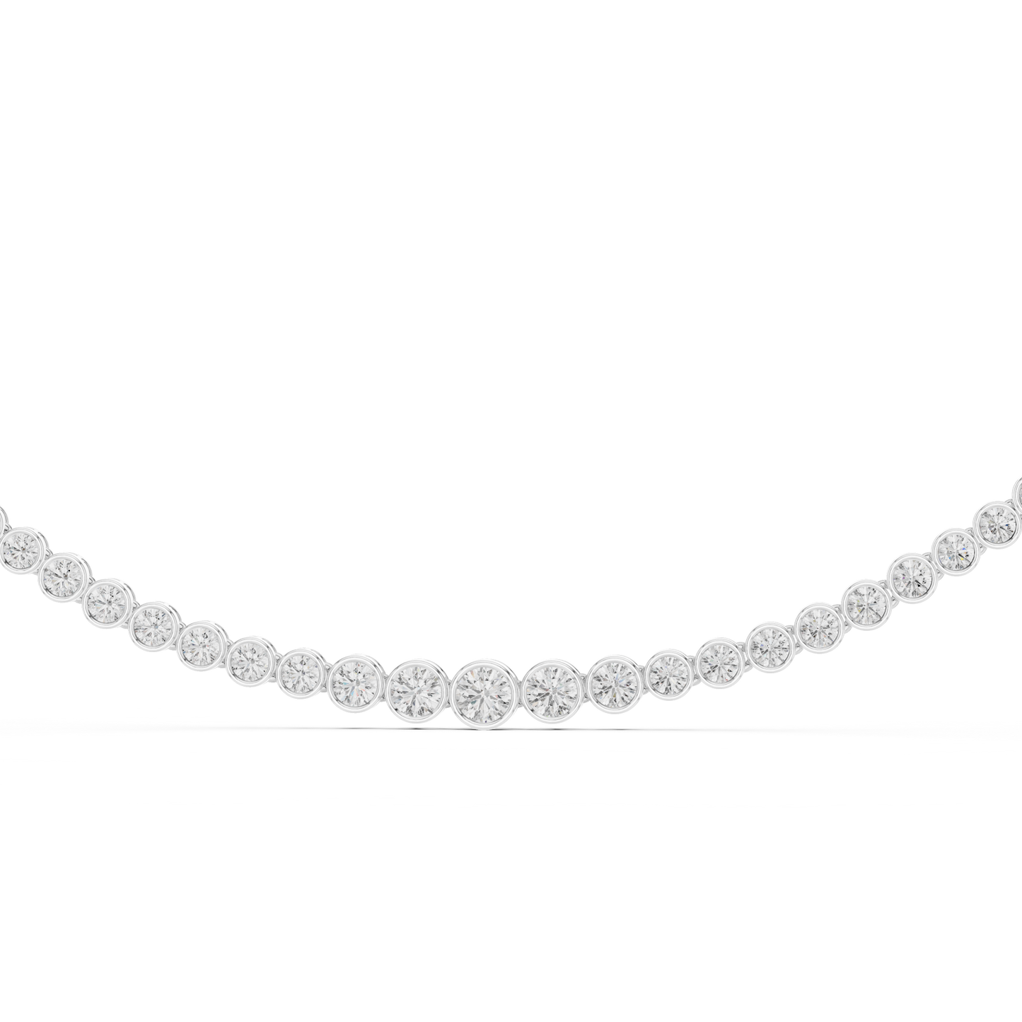 Luxury Graduated Lab Grown Diamond Tennis Necklace in Yellow Gold | Round Bezel Set Diamond Necklace