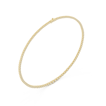 Luxury Graduated Lab Grown Diamond Tennis Necklace in Yellow Gold | Round Bezel Set Diamond Necklace