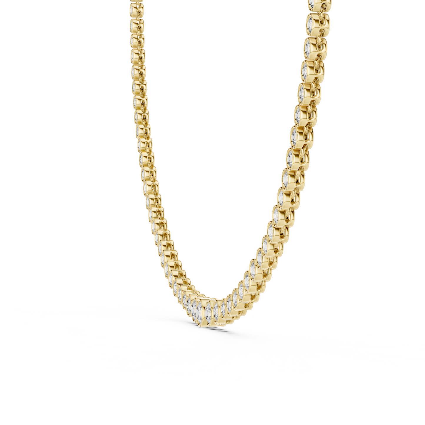 Luxury Graduated Lab Grown Diamond Tennis Necklace in Yellow Gold | Round Bezel Set Diamond Necklace