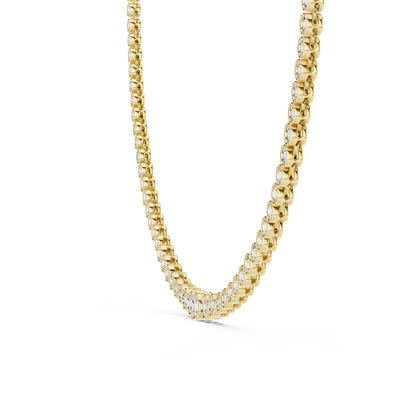 Luxury Graduated Lab Grown Diamond Tennis Necklace in Yellow Gold | Round Bezel Set Diamond Necklace